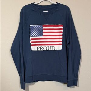 Navy Blue Flag Crewneck Sweater, upcycled with flag graphic, size L